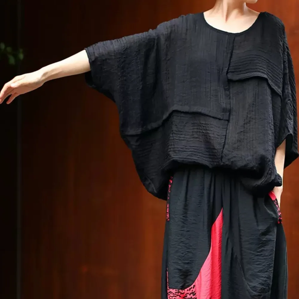 

Spring/Summer Thin Pullover Shirt for Women New Women's Bat Sleeves Korean Fashion Style Loose Short sleeved Top