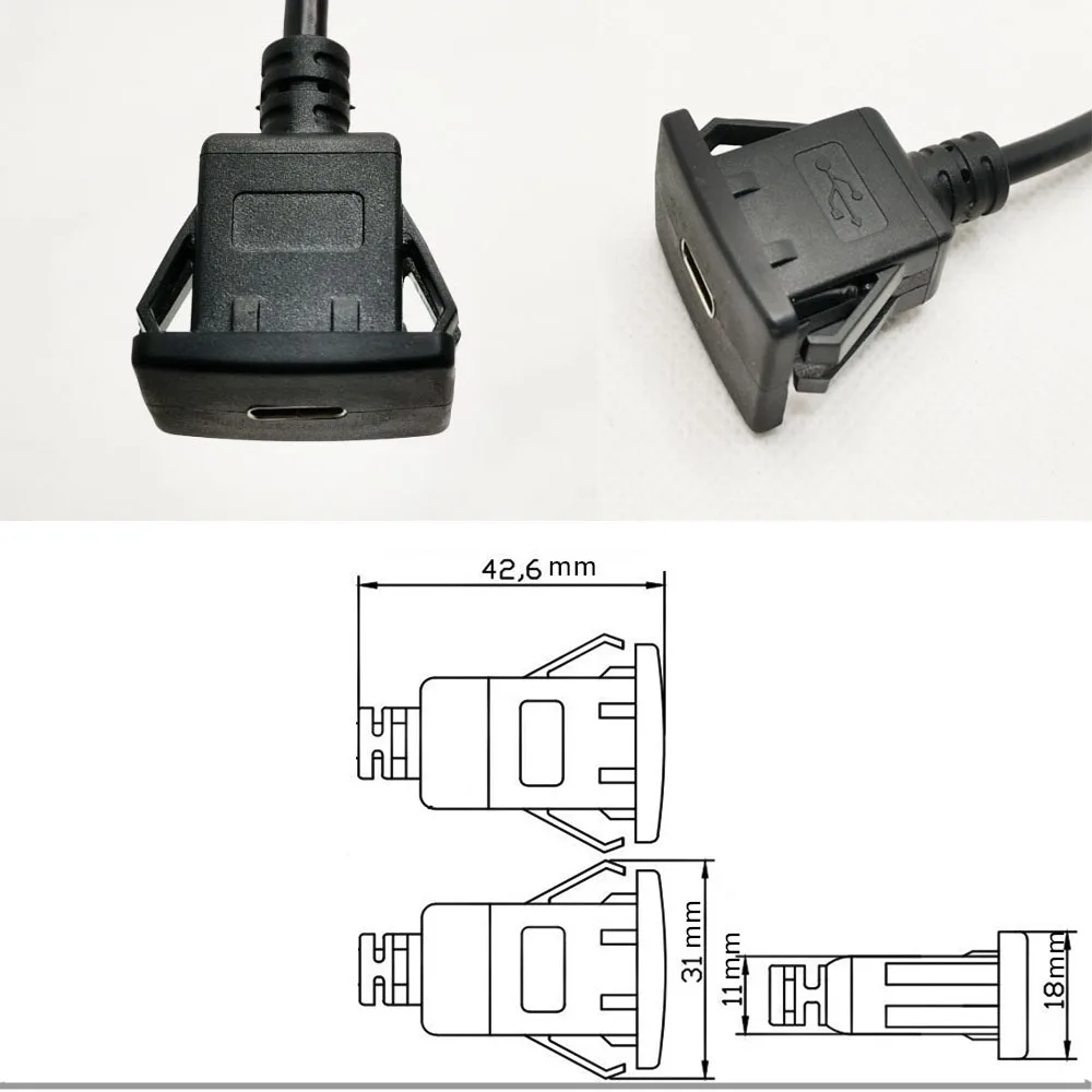 USB-C Type-C USB 3.1 Male To Female 10Gbps Extension Flush Car Latch Mount Extension Cable for Dashboard Panel