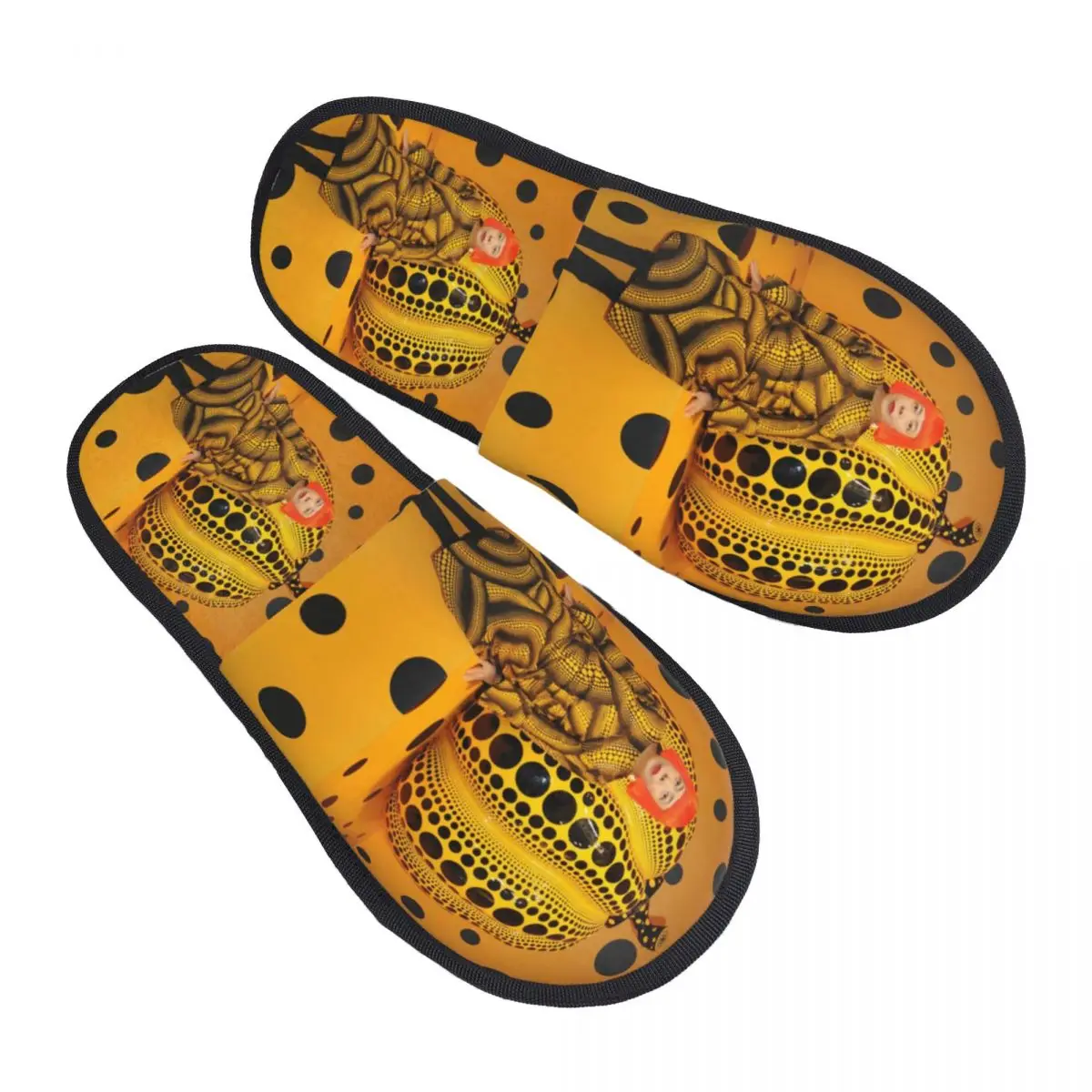 Custom Yayoi Kusama Pumpkin Guest Slippers for Spa Women Aesthetic Dots House Slipper