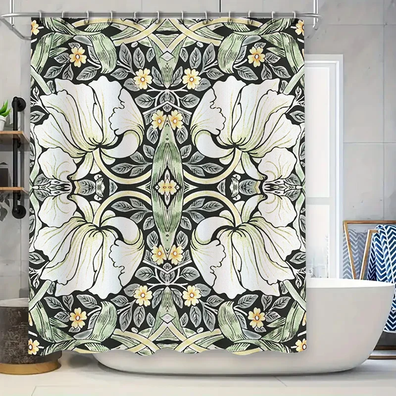 

Vintage Floral Printed Shower Curtain Waterproof Fabric Bathroom Decorative Window Drapes Liner for Home Decoration Black White