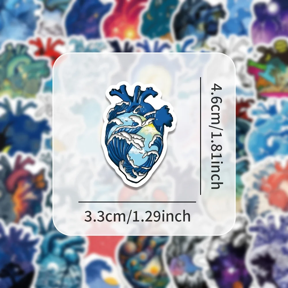 54 pieces of heart-shaped stickers. Irregular and unique-shaped decorative stickers with creative, individual and fun designs, e