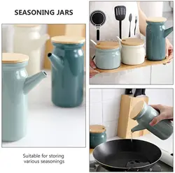 Creative Nordic Ceramic Seasoning Jar Salt Shaker Pepper Vinegar Oil Bottle Sugar Chili Seasoning Storage Tank Set Home Kitchen