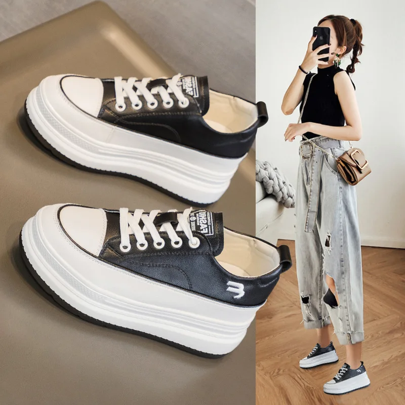 

Board shoes Spring and Autumn new white shoes Thick sole height increasing casual women's single shoes Breathable women's shoes