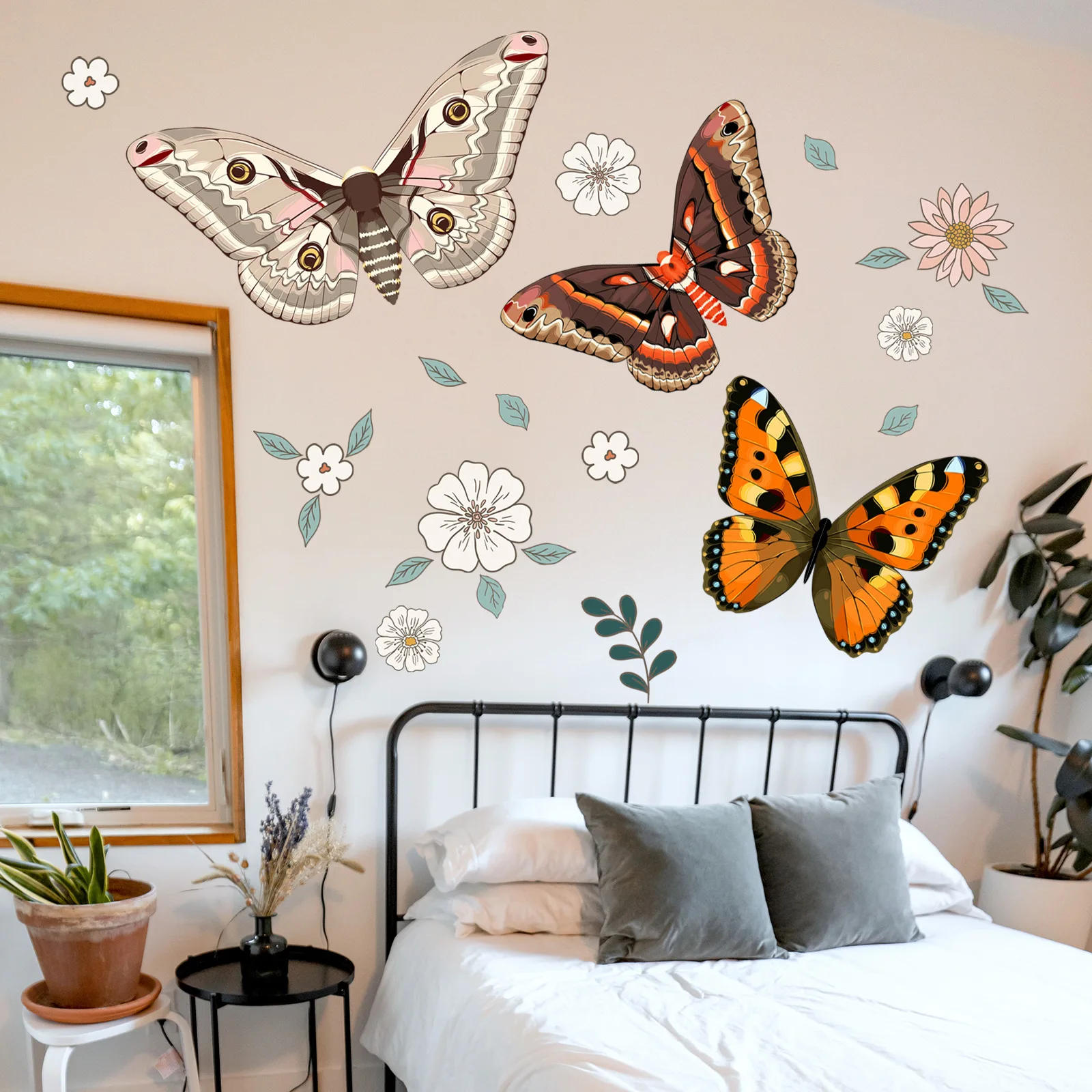 Color Butterfly Flower Leaf Wall Stickers Invisible Glue Series Living Room Bedroom Wall Stickers Wallpapers Home Decor Mj001