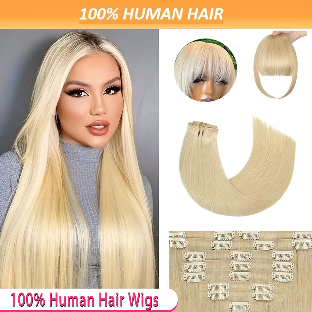 

140 г, 10 шт./компл., наращивание волос на клипсах, человеческие волосы от 14 до 24 дюймов, бразильские прямые волосы Remy, 613, заколки для светлых волос для женщин