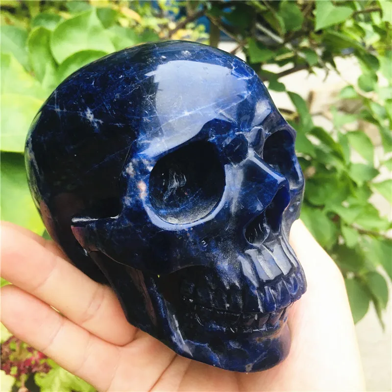 1.1kg Natural sodalite Quartz Crystal Skull Hand Hollow out Carved Stone Skeleton Healing