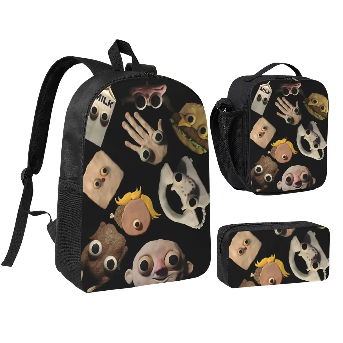 3Pcs Jack Stauber Mix School bags Set for Boy Girl Pen Bags Backpack Sets with Lunch Box For School Students Daypack