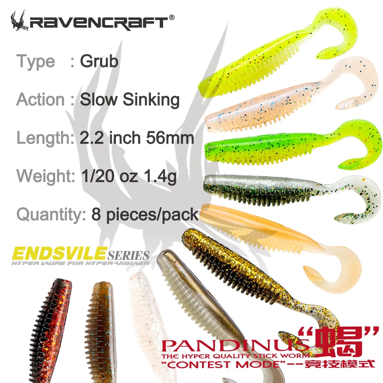 Ravencraft PANDINUS 2.2in. Soft Lure finess Slow Sinking Grub Wobbler Jig Fishing Lures Swimbait Baits For Trout Shad Bait