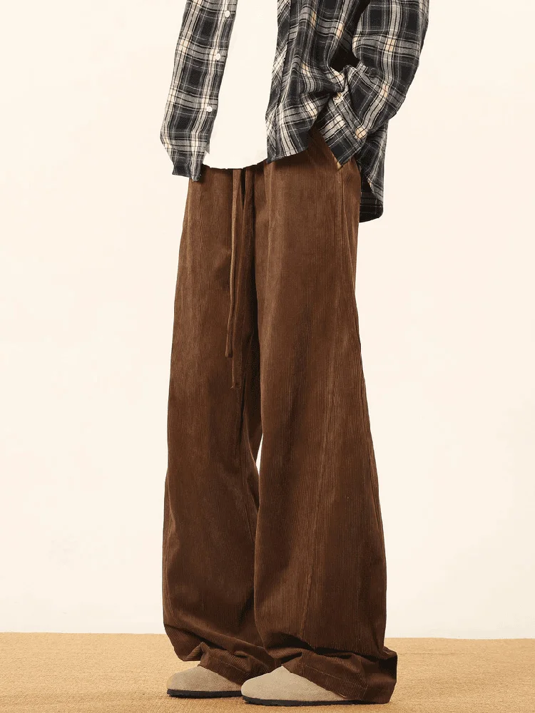 

American Sle Men's Brown Corduroy Pants Autumn Winter Thiened Fce Loose Drape Straight Leg Wide Leg Pants