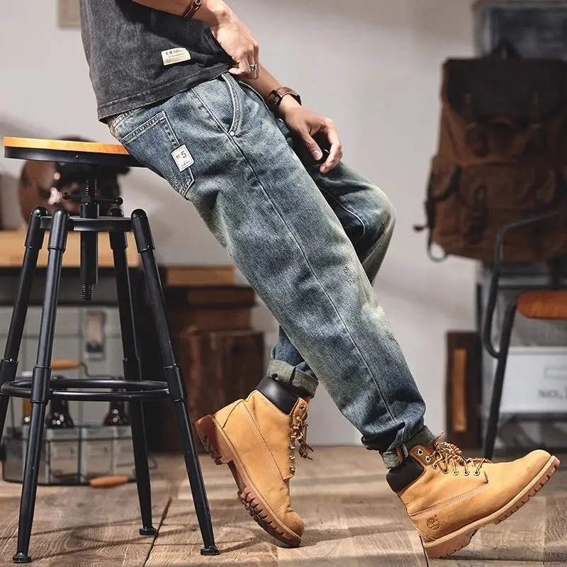 

Retro American Straight Leg Men's Jeans Casual Thin Summer Waed Outfit Youth Trendy mid Waist Zipper ket Long Pants