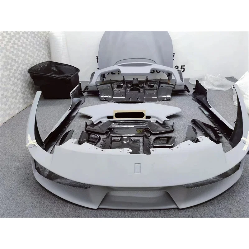 High Quality Semi Dry Carbon Fiber Body Kit With Front Rear Bumpers Side Skirts Hood Automotive Exterior Modification Accessorie