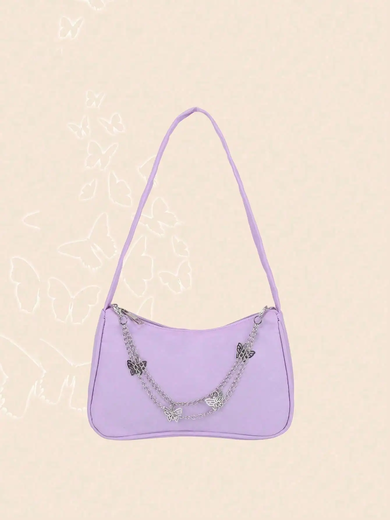 

Модная однотонная сумка на одно плечо с декором в виде бабочки, легкая полиэстеровая сумка-багет для повседневного использования