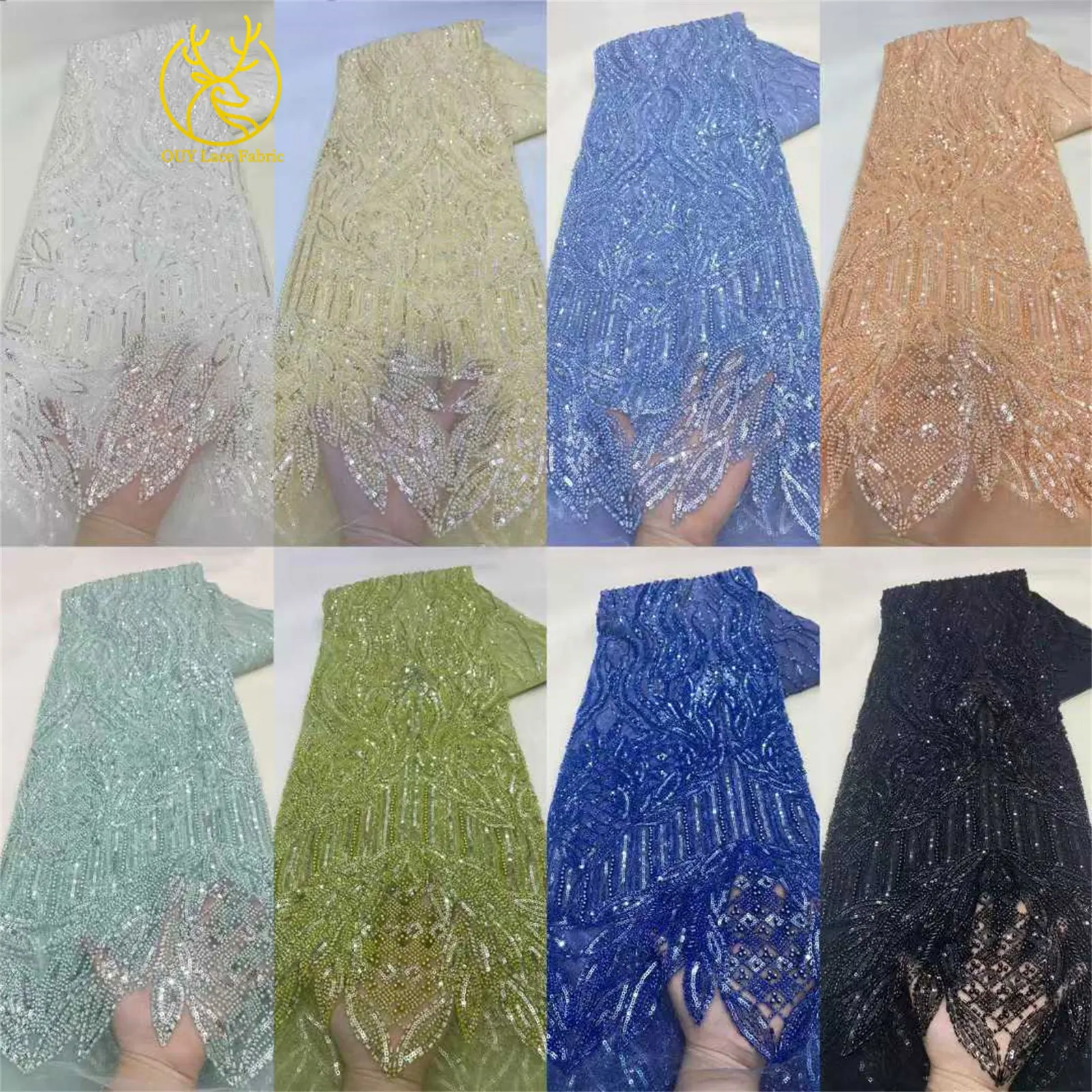 Eleganter Afrikanischer Pailletten-Perlen-Spitzenstoff 2026 Hochwertige Nigerianische Französische Bräutigam-Stickerei Tüll-Spitzenstoff für Braut und Hochzeit – Detail 3