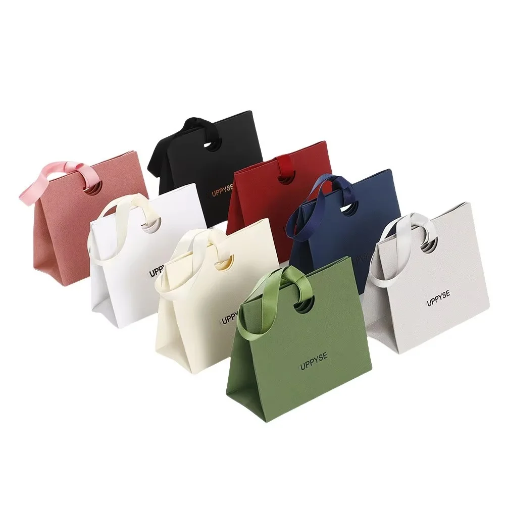 Custom gift bags thick texture luxury packaging gift paper bags with ribbon, custom jewelry pack personalized shopping paper bag