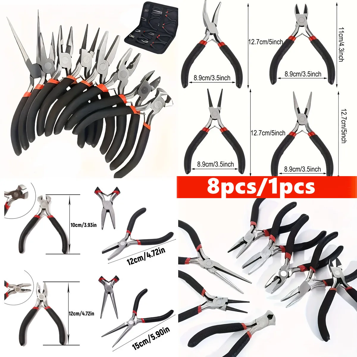 Black Jewelry Making Pliers Set - Needle Nose, Round Nose, Wire Cutter, Curved Nose，tweezers For DIY Jewelry Repair