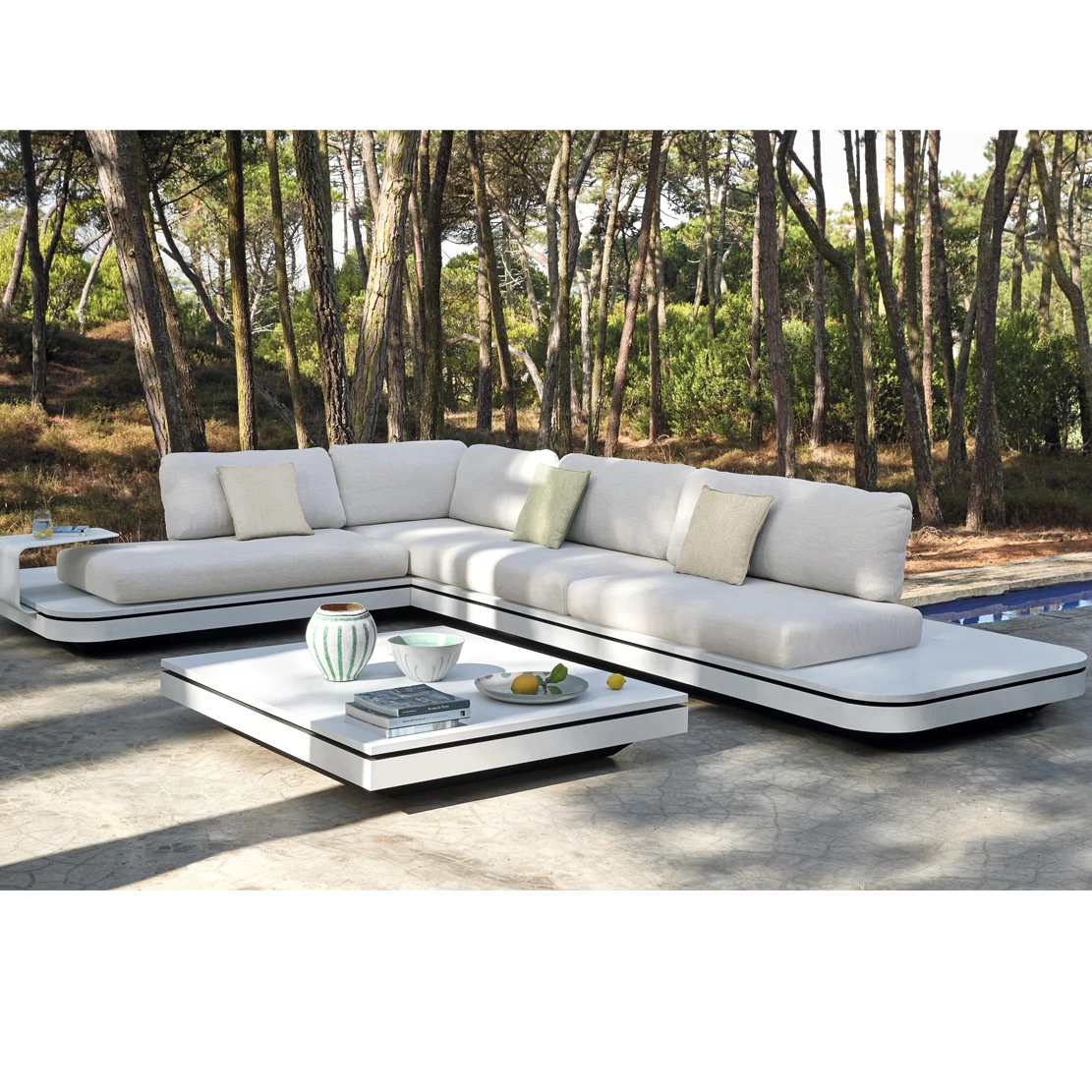 

Contemporary All Weather Aluminium Outdoor Furniture Set Leisure Patio Garden Woven Teak Sofas Combination