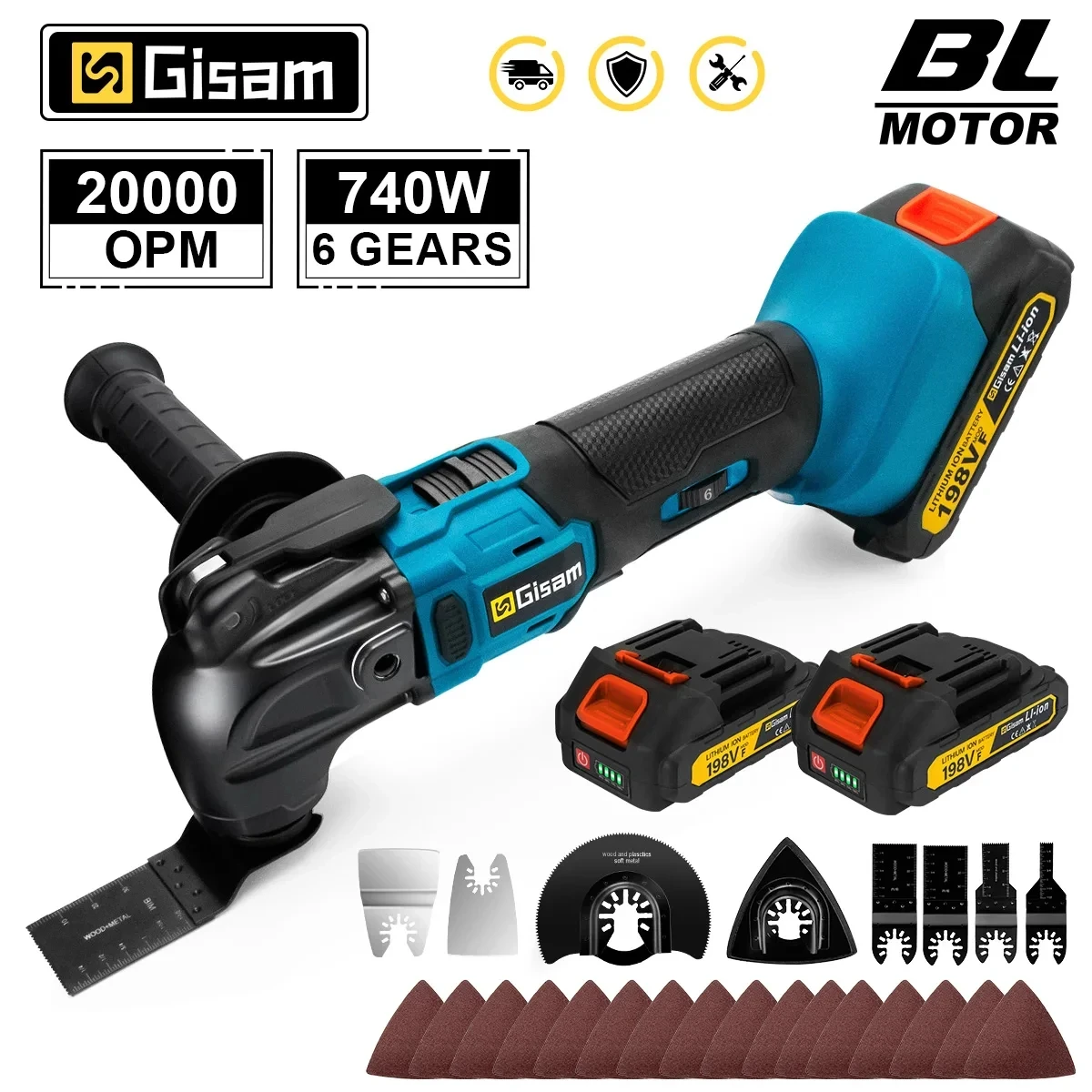 Gisam 20000OPM Brushless Oscillating Multi Tools Function Tool 6Gears Electric Saw Trimmer Shovel for Makita 18V Battery Pin