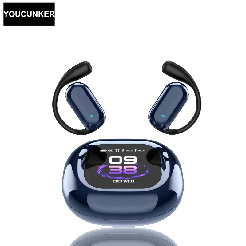 

2024 New Ear Hanging LCD Full Color Screen Bluetooth 5.4 Earphones Open Non In Ear Earbuds Sports Wireless IPX5 ENC Headphones