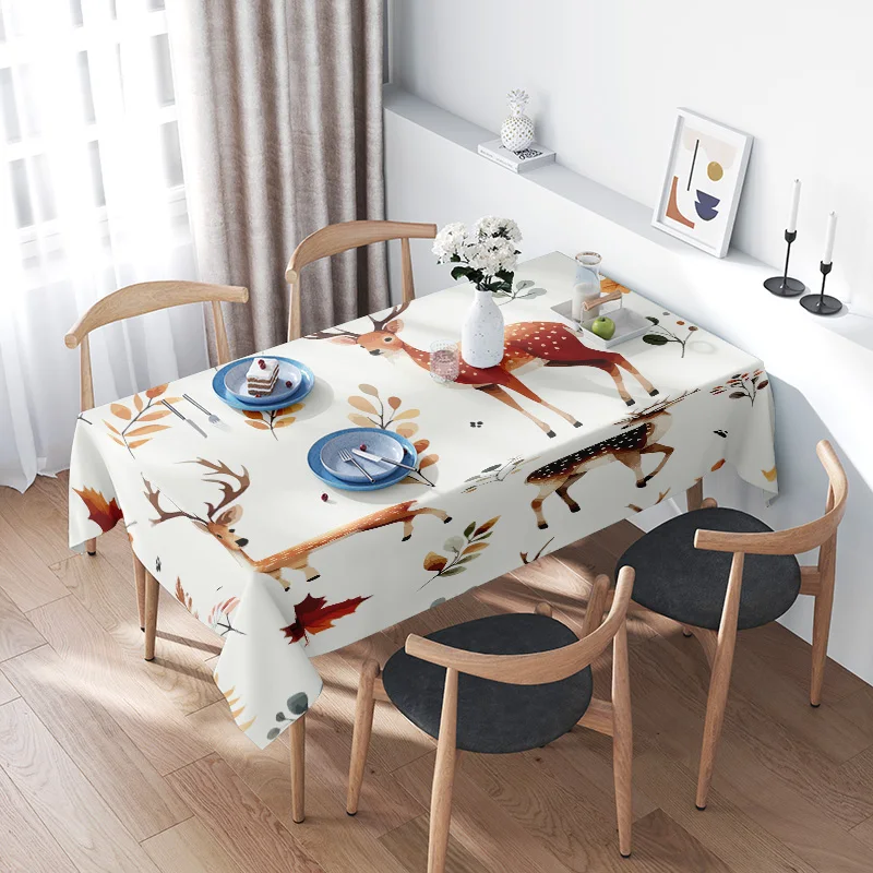 

Скатерть с принтом оленя в стиле природы для декора столовой, современный дизайн с осенними листьями, подходящая для домашних кухонных столов
