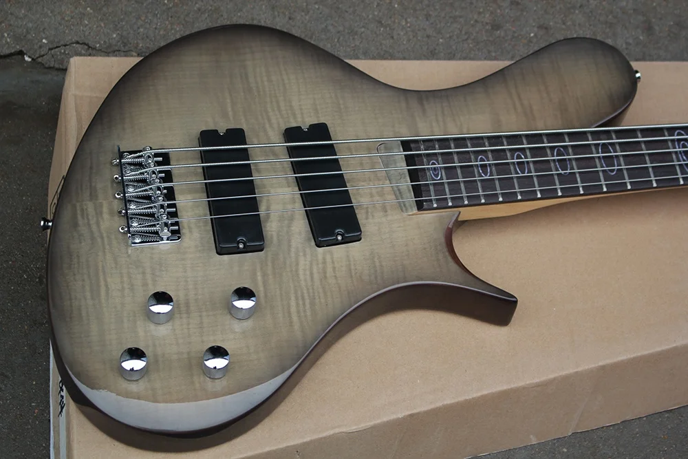 Flyoung Unusual Shape Bass 5 Strings Electric Bass Guitar Profectional Bass Guitar Flame Maple Veneer