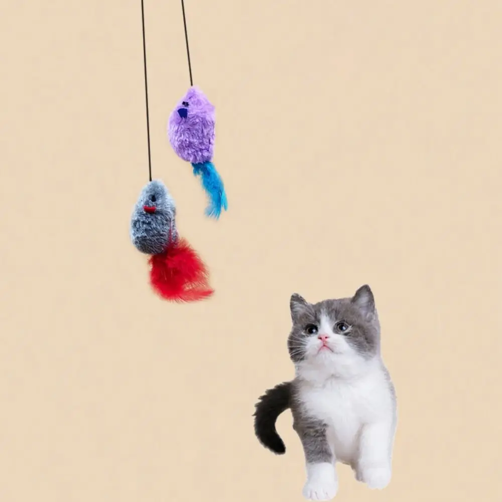 

Plush/Feather Hanging Mouse Cat Toy with Sticky Hook Sounding Cat Scratch Rope Mouse Bouncing Mouse Cat Toy