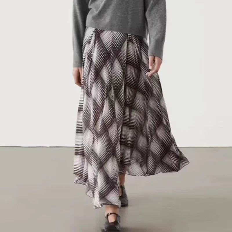 Saia Midi com Estampa de  Estilo de Rua Cintura Alta Poliéster Moda E Primavera 2025 Roupas Fenas Z