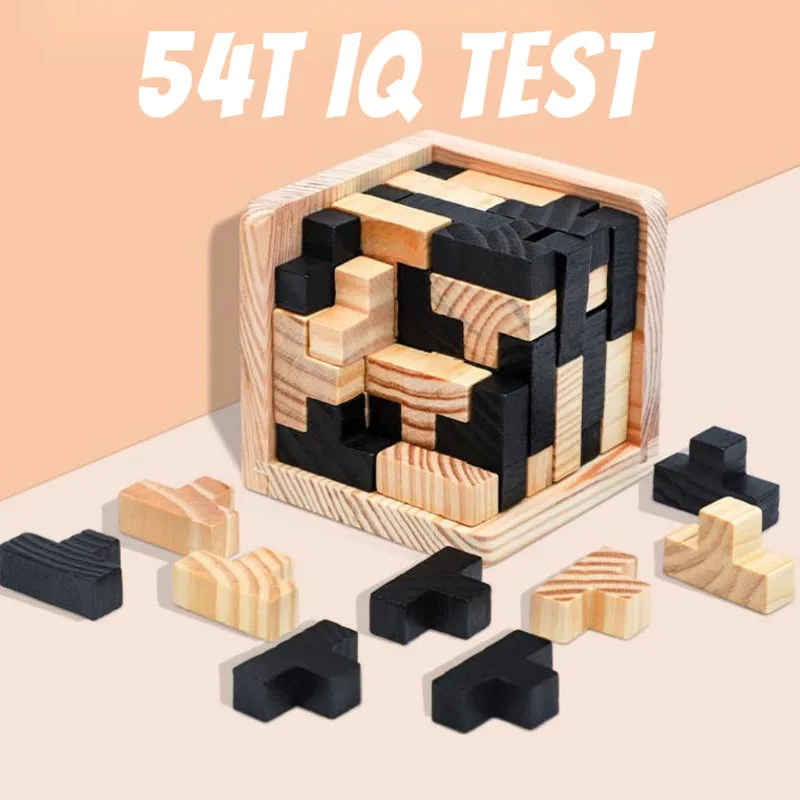 Educational Shape 3D Wooden Puzzle Toy Brain Teaser Geometric T Shape Matching Jigsaw Puzzle Kids Early Learning Jigsaw