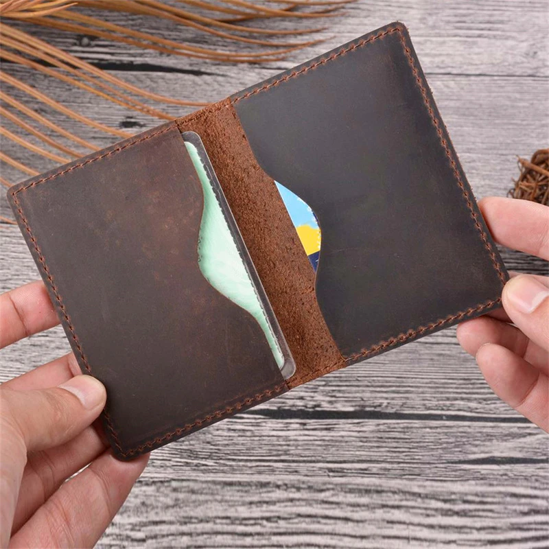 

AIGUONIU Men Credit ID Card Holder Rustic Cowhide Leather Customized Business Unisex Wallet Pocket Card Holder Wholesale