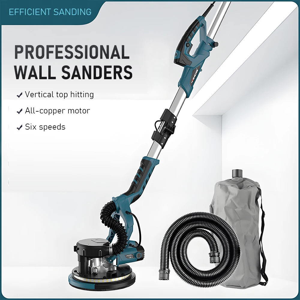 

9-дюймовая складная шлифовальная машина для стен, шлифовальная машина для наждачной бумаги, самопоглощающая пыль, двойная лампа, шлифовальная машина для стен с длинным столбом