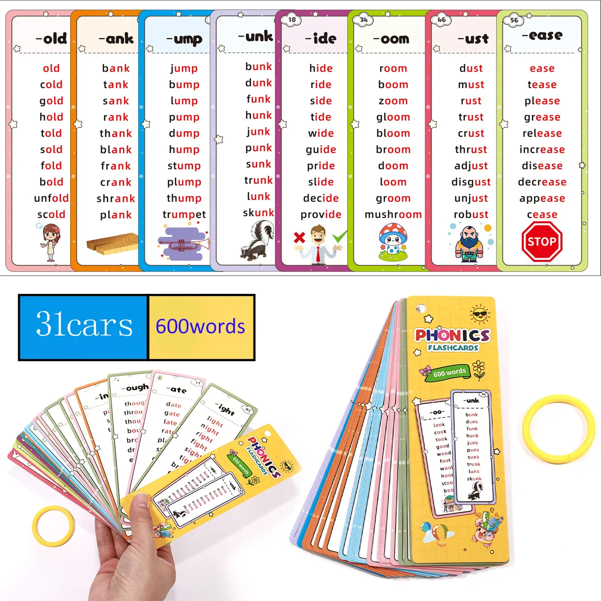 

600 слов Phonics, детский комплект для дошкольного образования, портативная память, 31 листов флэш-карты для естественной телефона