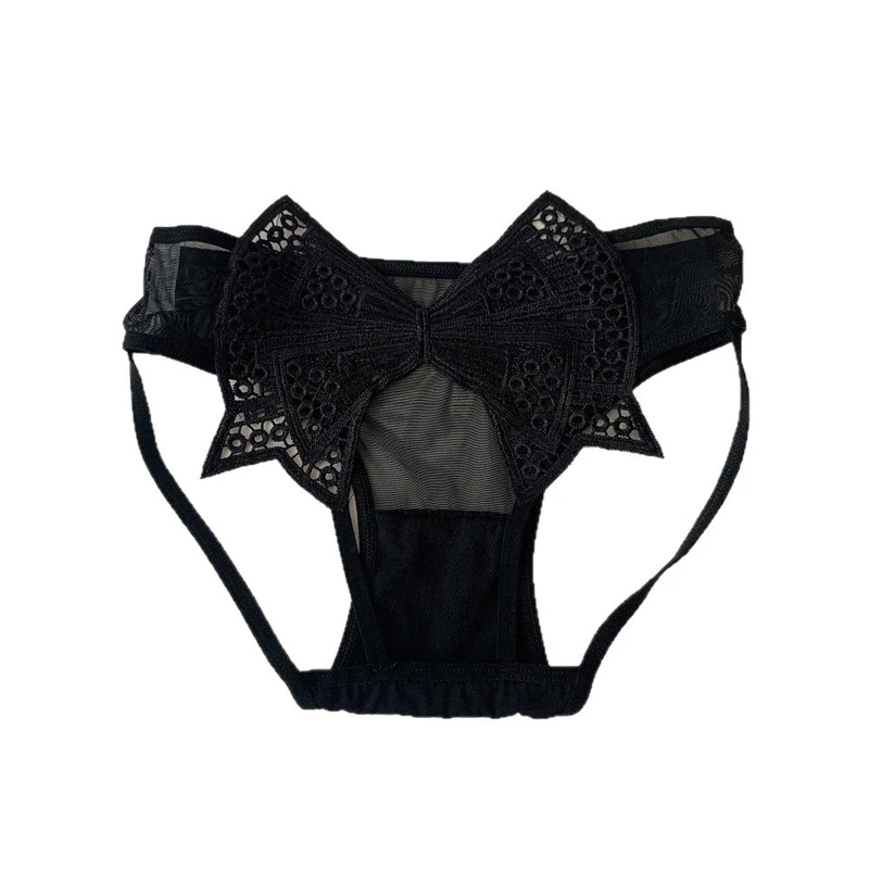 

1pc Panties For Women Buttocks Butterfly Knot Solid Color Hollow Lace Underwear