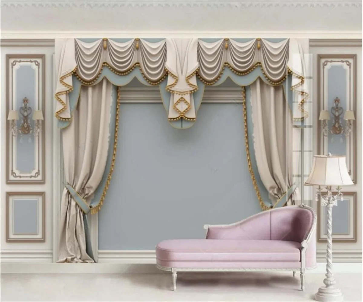 

Customized mural wallpaper 3d European light luxury gold curtain carved bedroom hotel background wall decorate 3d wallpaper