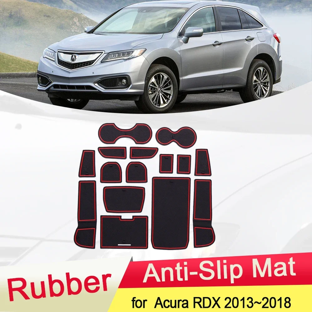 for Acura RDX 2013~2018 2014 2015 2016 2017Rubber Anti-slip Mat Door Groove Cup pad Gate slot Coaster Interior Car Accessories