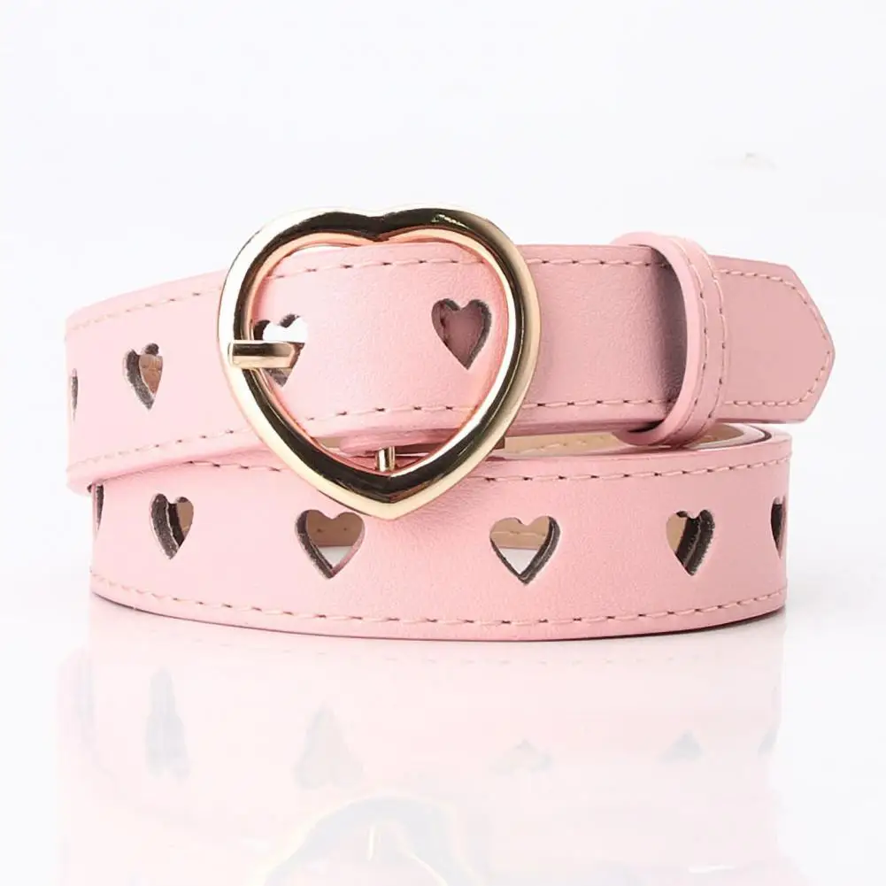 Women Sweet Love Belt Heart-shaped Buckle Belt with Hollow Design Adjustable Faux Leather for Women for Stylish for Women