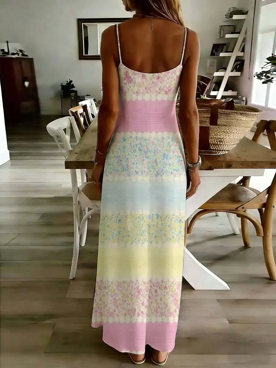 

Colorful Floral Print Sleeveless Maxi Dress For Women Summer Casual Wear