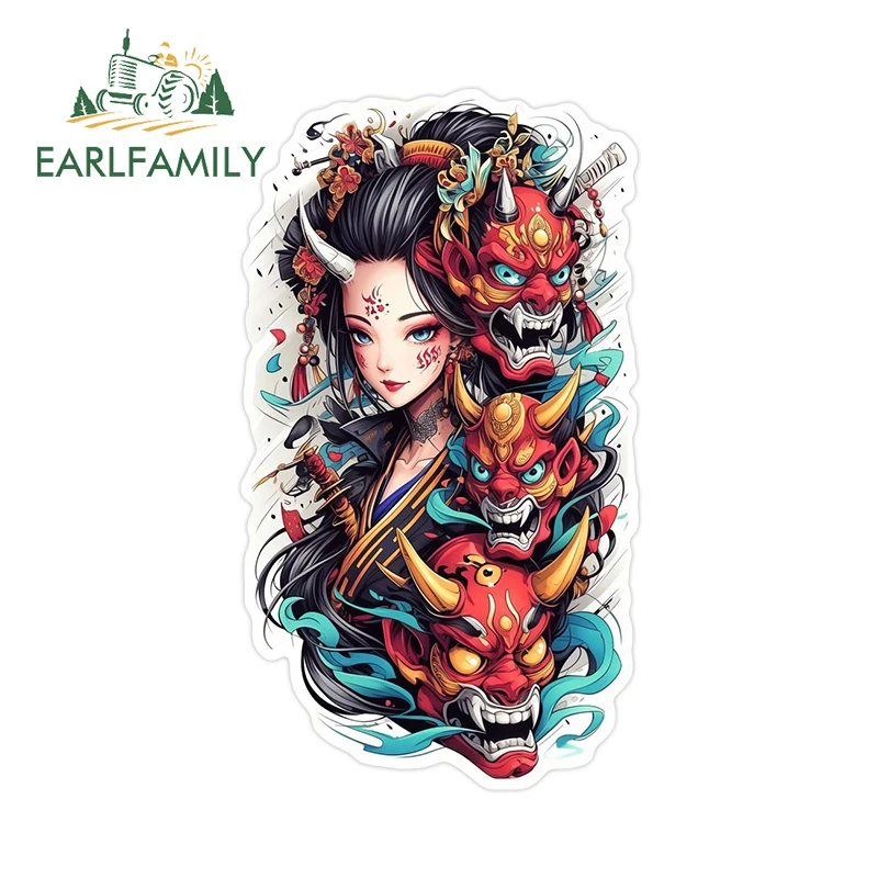 

EARLFAMILY 13cm × 7.4cm Japanese Samurai Girl Art Car Stickers Personal Graffiti Decals Waterproof Sunscreen Car Door Protector