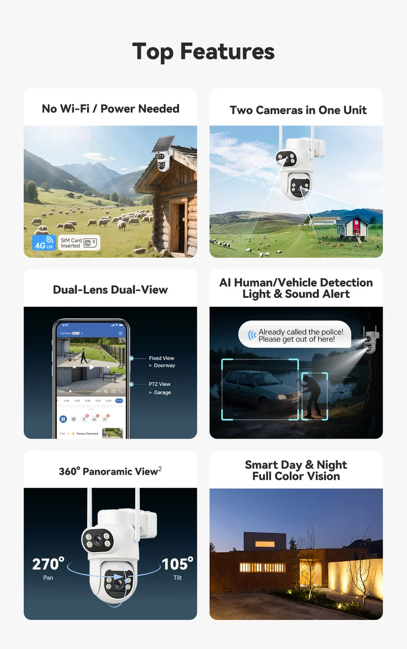Sales Yoosee Solar PTZ Camera 2.5K Dual Lens Outdoor 9000Mah 360 Human Vehicle Tracking Full Color Night Vision Two Way Audio