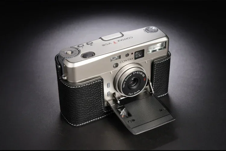 تصميم لـ Contax TVS III TVS 3 حقيبة غطاء نصف حافظة للكاميرا مصنوعة يدويًا من الجلد الطبيعي