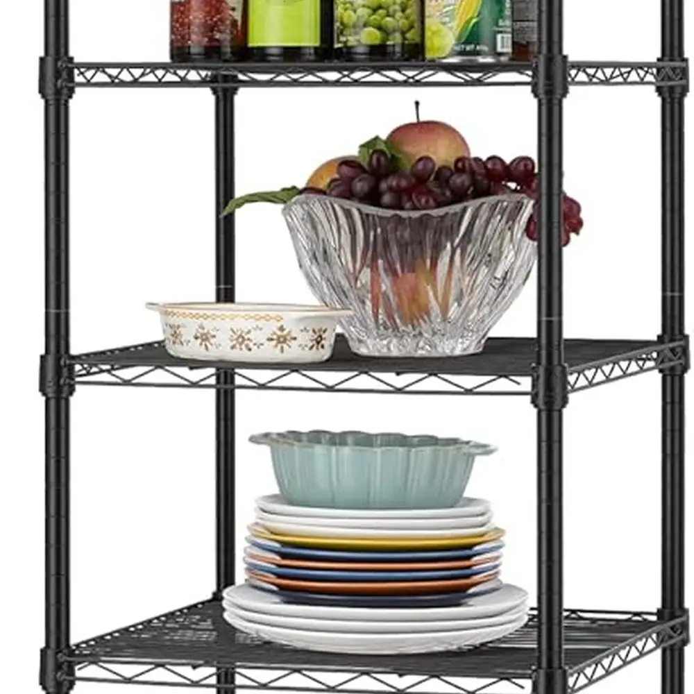 Industrieel rollend draadrek met 8 niveaus, 18x18x78,7, robuust verstelbaar metalen opbergmeubel, NSF-gecertificeerd, zwart