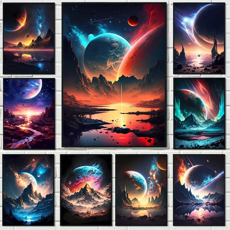 Surrealism Anime Fantasy Planet Landscape Universe Space Art Poster and Prints Canvas Painting Wall Pictures Home Room Decor