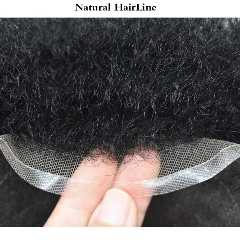 Q6 4mm 25mm Curly Men Toupee Lace&PU Human Hair Replacement System Durable Wig Breathable Hairpiece  Male Capillary Prothesis 6\