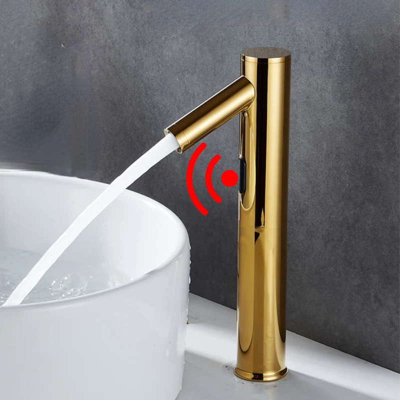 

Luxury Heightened Gold Bathroom Sensor Faucets Above Counter Basin Infrared Mixer Kitchen Touchless Faucet Brass Vanity Auto Tap