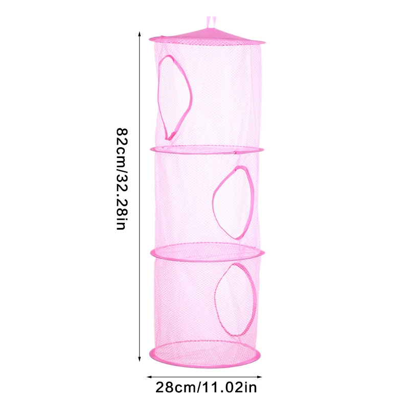 3 Shelf Hanging Laundry Basket Nylon Mesh Storage Basket for Toy Washing Basket Dirty Clothes Sundries Basket Organizer Bag