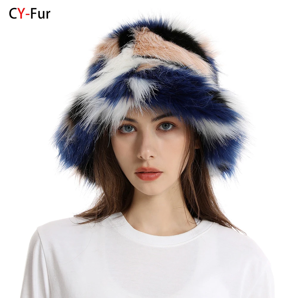 

2025 New Winter Warm Faux Fur Bucket Hats For Women Outdoor Caps Soft Fleece Fisherman Cap Fluffy Earwarmer Ski Vacation Hats