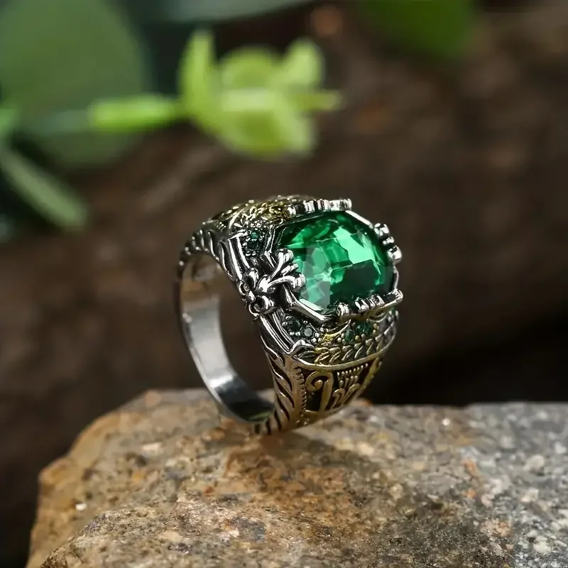 New Vintage Green Gemstone Men\'s Ring