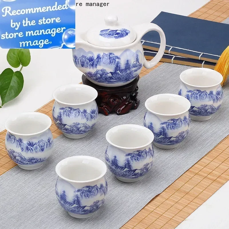 

Chinese Ceramic Tea Pot and Cup Set Home Double Layer Anti-scalding Teacup Wedding Tea Set Gifts Tradition Tea Ceremony Supplies
