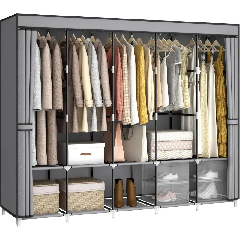 

83 Inch Wide Portable Closet Wardrobe, Clothes Storage Rack Organizer with Cover