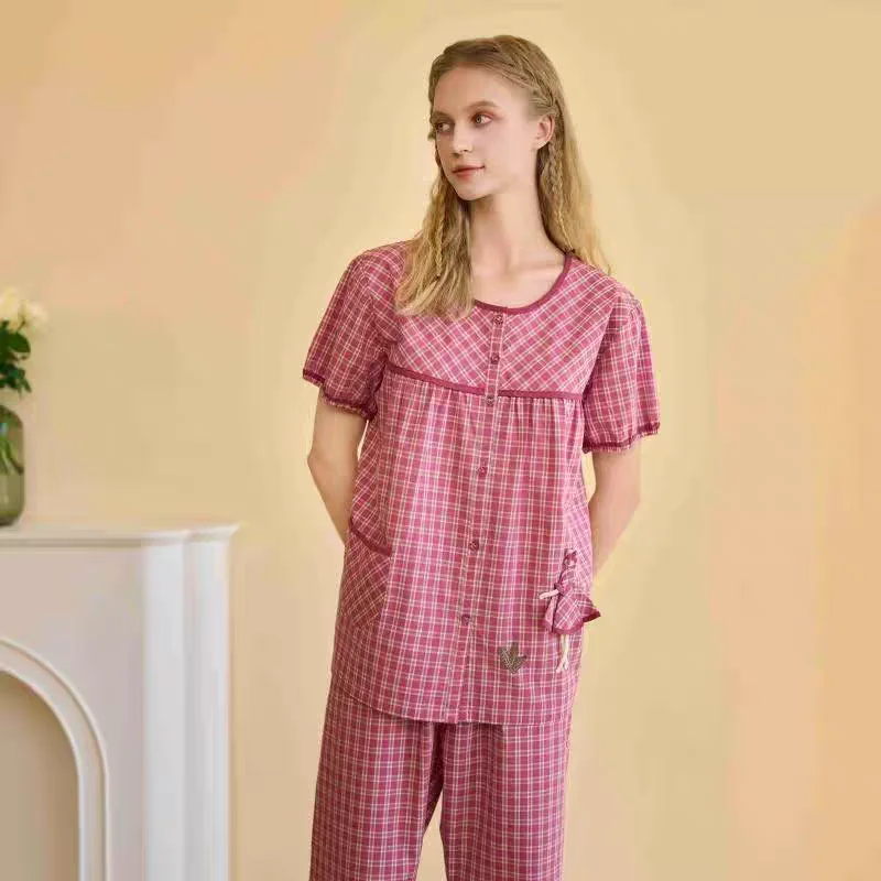 michael-jiang-2026-abbigliamento-da-notte-estivo-da-donna-in-puro-cotone-a-quadri-collo-rotondo-vestaglia-abbigliamento-da-casa-traspirante-e-fresco-pantaloni-lunghi