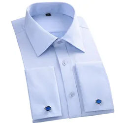 Camisas de vestir con puños franceses para hombre, camisa Formal de negocios de manga larga con gemelos, esmoquin para fiesta, boda, cuello italiano Masculino