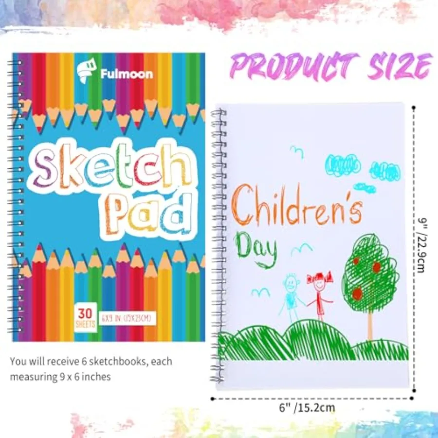 6 Pcs Drawing Pad for 30 Sheets Drawing Paper Coloring Sketch Book Art Supplies for Adults Crayons Pencils School Office Christ